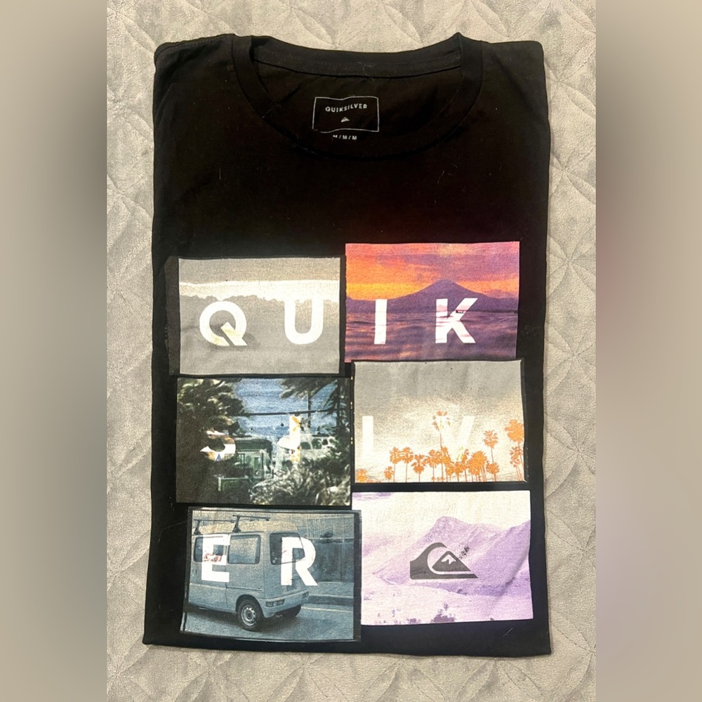 Quiksilver Boy’s Black Cotton Graphic Print T-Shirt! Sz M! Hipster Kewl!